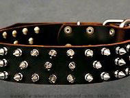 Leather Spiked Dog Collar-3 Rows of spikes collar for all breeds