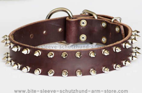 Leather Spiked Dog Collar- 2 Rows of spikes collar for all dogs for dog training or for dog owners