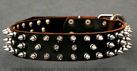 Leather Spiked Dog Collar-3 Rows of spikes collar for all breeds for dog training or for dog owners