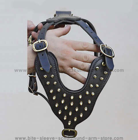 Custom Brass leather spiked dog harness-Leather Dog Body Harness - Click Image to Close