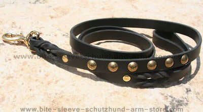 Studded leather dog leash for tracking and walking- k9 dog lead - Click Image to Close
