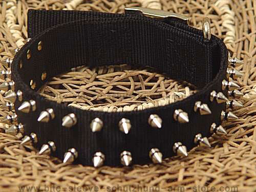 Black Nylon Spiked Dog Collar-2 Rows of spikes for all breeds for dog training or for dog owners