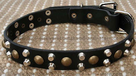 Studded 3 Rows Leather Dog Collar with Pyramids - custom made for dog training or for dog owners