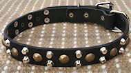 Studded 3 Rows Leather Dog Collar with Pyramids - custom made
