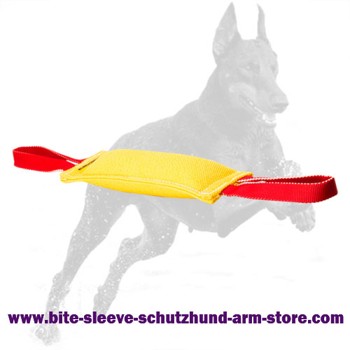 French Linen dog bite tug with two handles